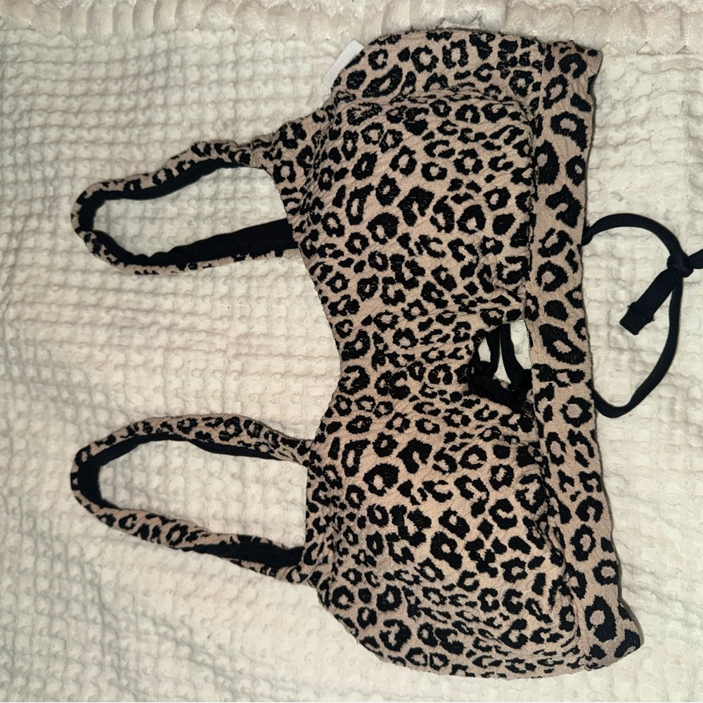 Leopard Print Women's Bikini Top - Beige and Black